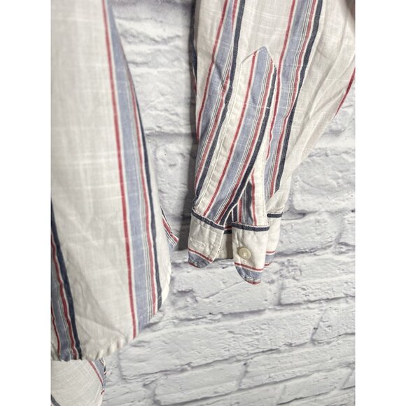 GRAYSON Women's White Multi-Stripe V-Neck The Hero Button Front Blouse 02 Small - Picture 5 of 6